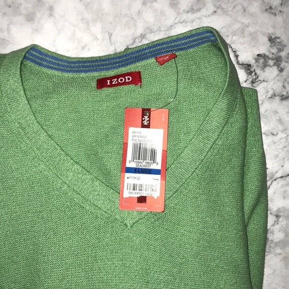 MENS IZOD V NECK SWEATER GREEN SIZE XL - Picture 2 of 4